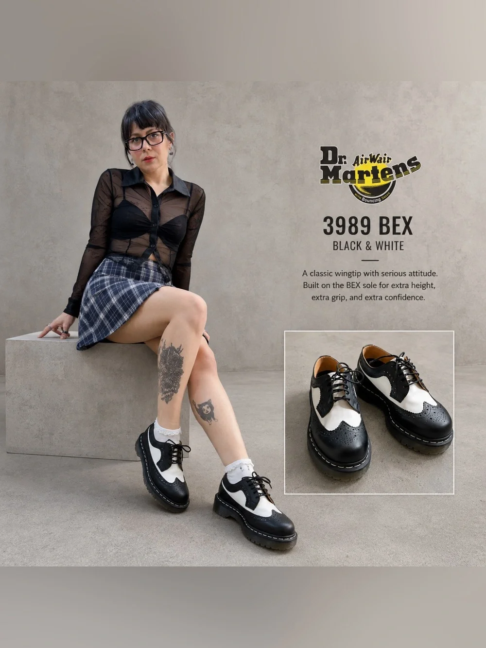 Dr. Martens Black & White Brogue Saddle Oxfords